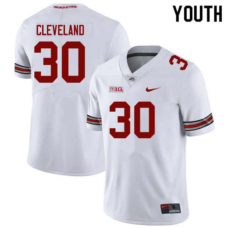 Ohio State Buckeyes Corban Cleveland Youth #30 White Authentic Stitched College Football Jersey